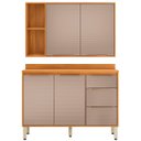 Ver imagem 1 de Kit Armário Aéreo e Balcão com Tampo 2 Portas 120 cm Valena Cinamon/Nude