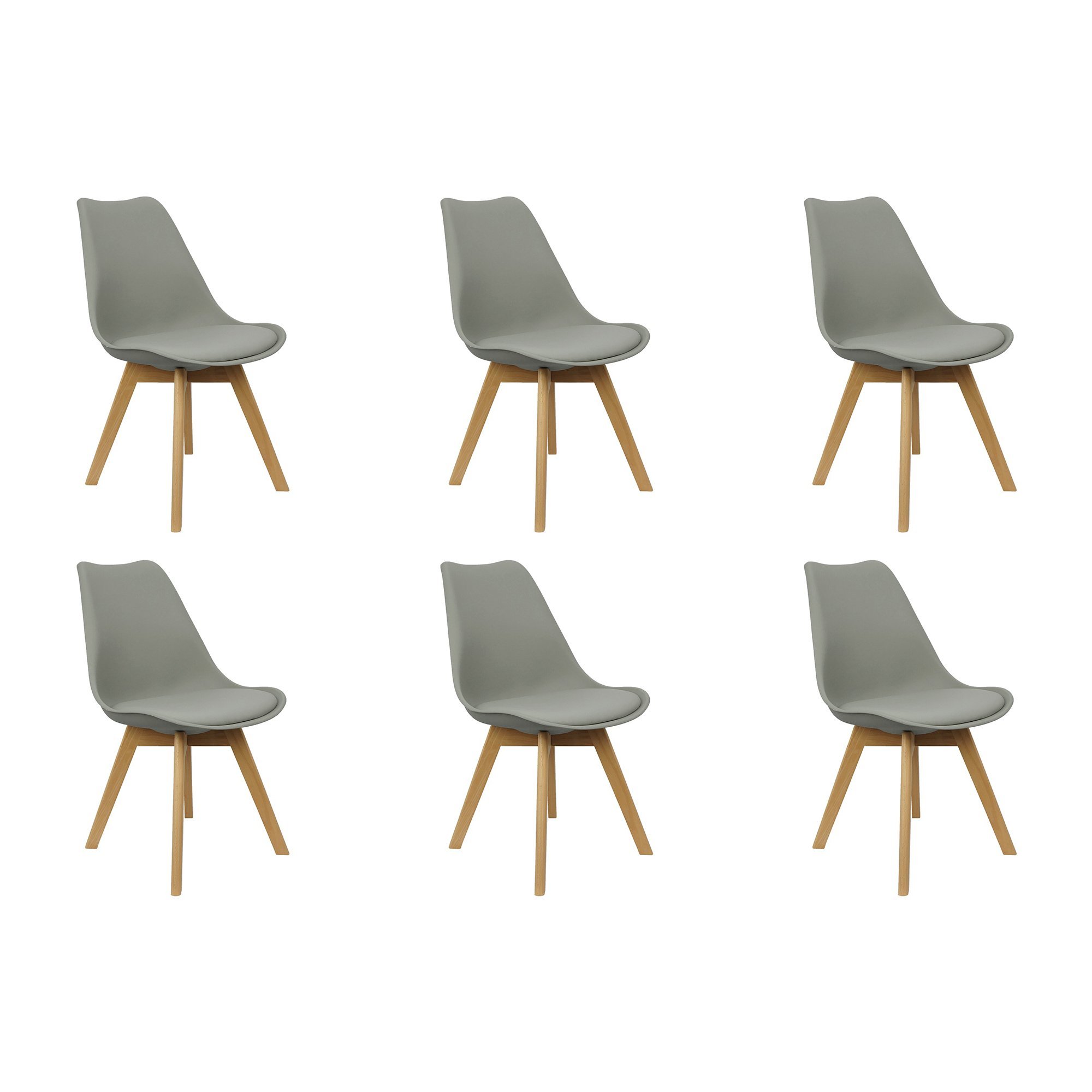 Kit 6 Cadeiras Charles Eames Leda Luisa Saarinen Design Wood Estofada Base Madeira - Cinza