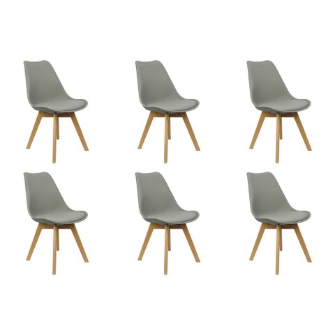 Kit 6 Cadeiras Charles Eames Leda Luisa Saarinen Design Wood Estofada Base Madeira - Cinza