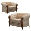 Ver mais imagens de Kit 2 Poltronas Capitonê com Detalhe em Madeira Nobre Linho Bege Adhara Larbelle