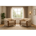 Ver imagem 5 de Kit 2 Poltronas Capitonê com Detalhe em Madeira Nobre Linho Bege Adhara Larbelle