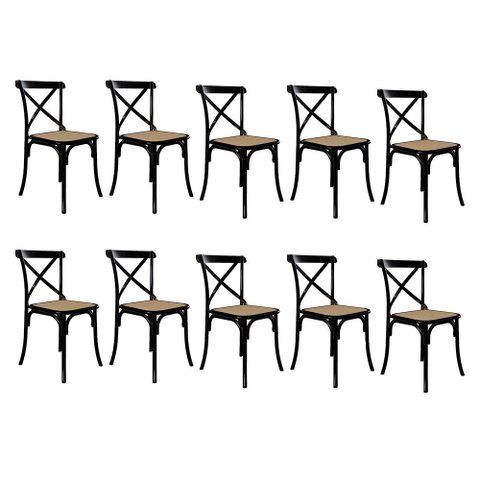 Combo 10 Cadeiras Katrina X Cross em Aço para Mesa Sala Cozinha Estilo Industrial - Preto