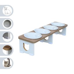 Comedouro Elevado Quadruplo Linear Gato Pet Mdf - Porcelana - 5