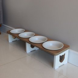 Comedouro Elevado Quadruplo Linear Gato Pet Mdf - Porcelana - 1