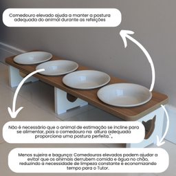 Comedouro Elevado Quadruplo Linear Gato Pet Mdf - Porcelana - 3