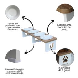 Comedouro Elevado Quadruplo Linear Gato Pet Mdf - Porcelana - 4