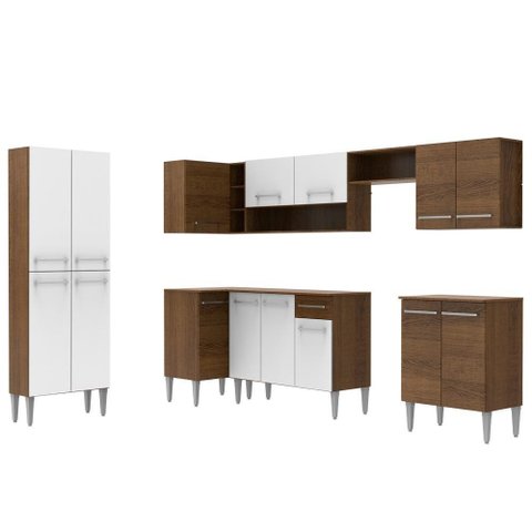 Cozinha Canto Emilly Armário Balcão 15 Portas Branco Madesa