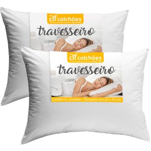Kit 2 Travesseiros Macio de Fibras Siliconadas Lavável Toque Suave 50x70cm Bf Colchões