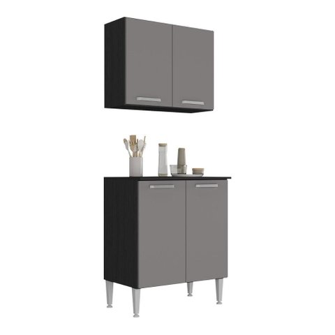 Kit Armário de Cozinha Aéreo com Balcão 70cm 4 Portas Pequim Multimóveis Mp2380 Preto/lacca Fum