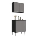 Ver imagem 1 de Kit Armário de Cozinha Aéreo com Balcão 70cm 4 Portas Pequim Multimóveis Mp2380 Preto/lacca Fum