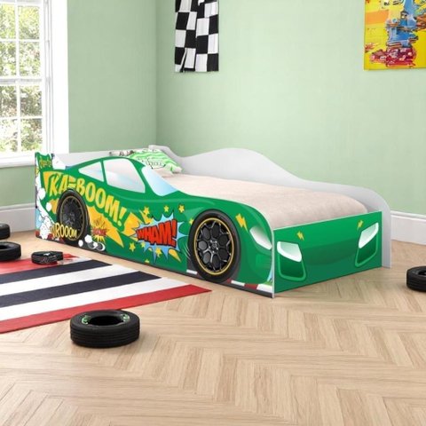 Cama Carro Solteiro Kaboom Stylo com Bordas Arredondadas MDF Verde Casah