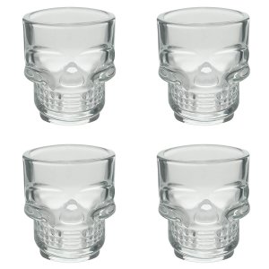 kit 4 Copos Shot Vidro Sodo Cálcico Caveira Rock Style 50ml