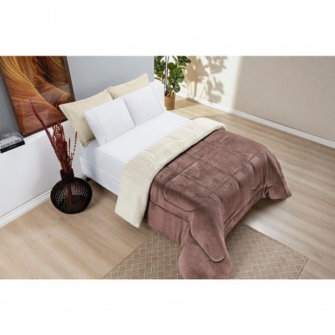 Coberdrom Sherpa e Flannel Everest King Manta Alta 150g 01 Peça - Rose