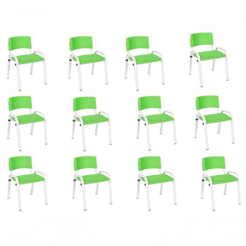 Kit 12 Cadeira Iso Infantil Creche, Base Branco Verde Claro