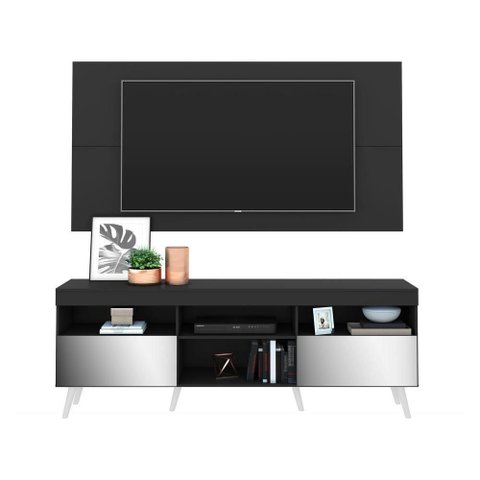 Rack com Painel Tv até 65" Espelho e Pés Retrô Multimóveis
