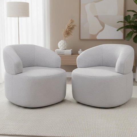 Kit 02 Poltronas Giratória Orgânica para Sala de Estar Living Helena L02 Linho Cinza - Lyam Decor