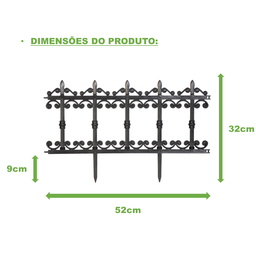 Kit 2 Cercas Plásticas Estilo Ferro Fundido Jardim Canteiro Preto - 4