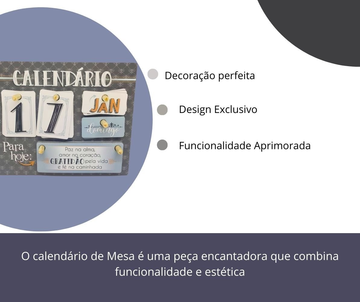 Calendário de Mesa Mdf com Plaquinhas Minimalista Discreto Zenir&dizar Calendario Decorativo, Calend - 10
