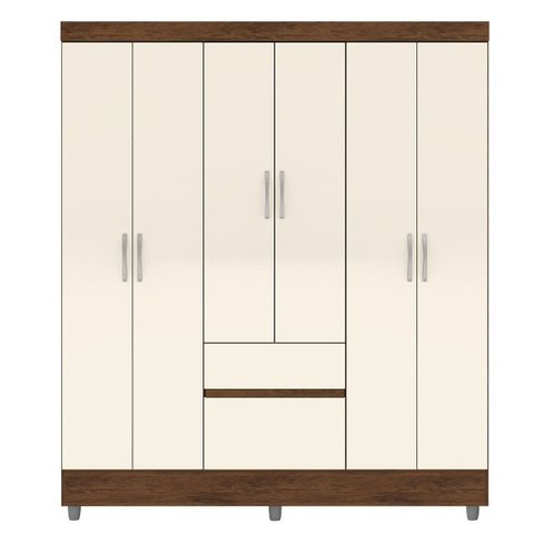 Guarda-roupa Casal 6 Portas 2 Gavetas com Pés Ideval Imbuia/champanhe