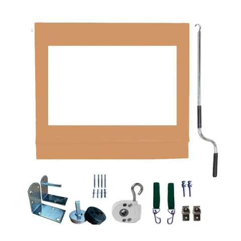 Toldo Cortina Ocre C/ Visor - 3,80m X 1,60m - Kit Completo