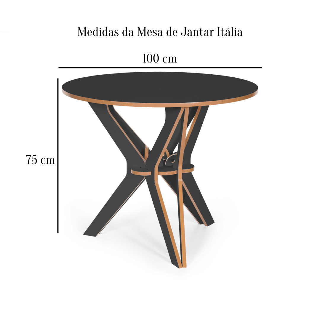 Conjunto de Jantar Mesa Itália 100 Cm com 4 Cadeiras em Madeira Divino Preto - 12