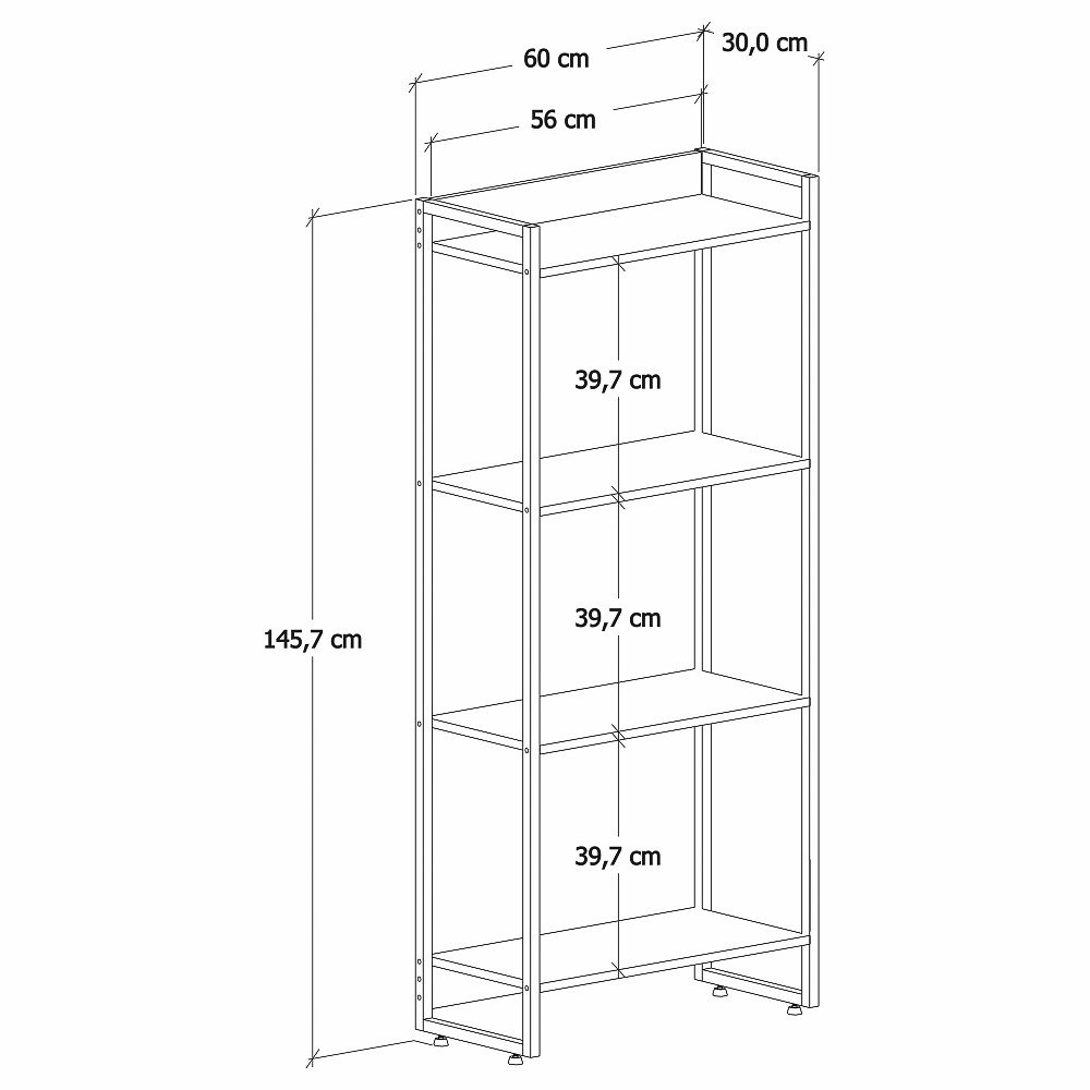 Estante Livreiro Multiuso Dynamica Industrial 60cm 4 Prateleiras C08 Carvalho Dark - Mpozenato - 4
