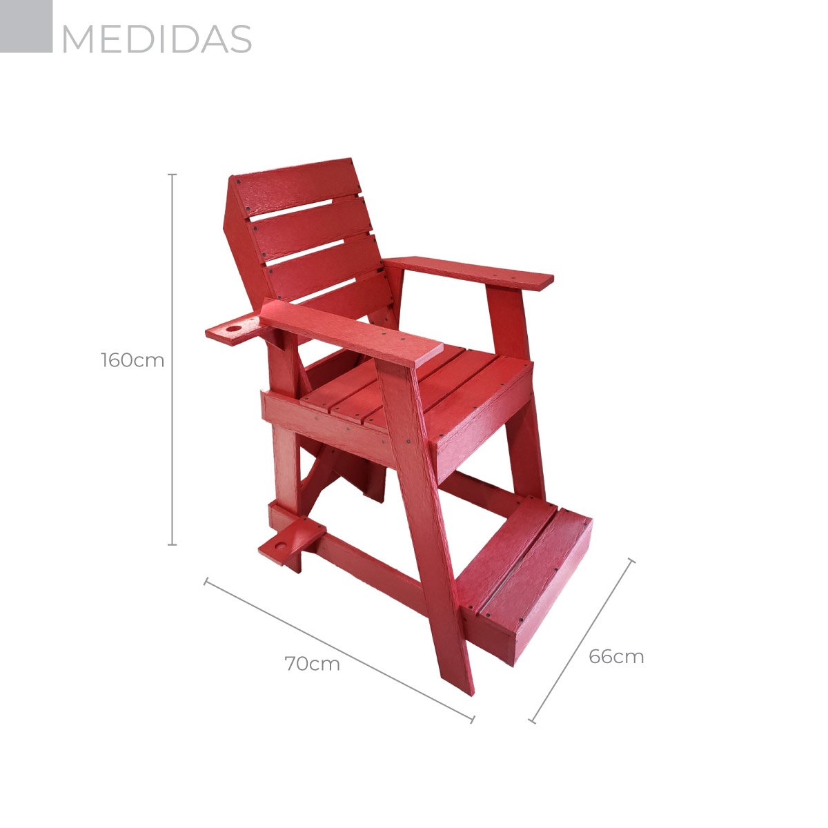 Cadeira Salva Vidas Vermelha em Madeira Plástica Maciça 100% Reciclada 1,6m / Lc-09sv - 2