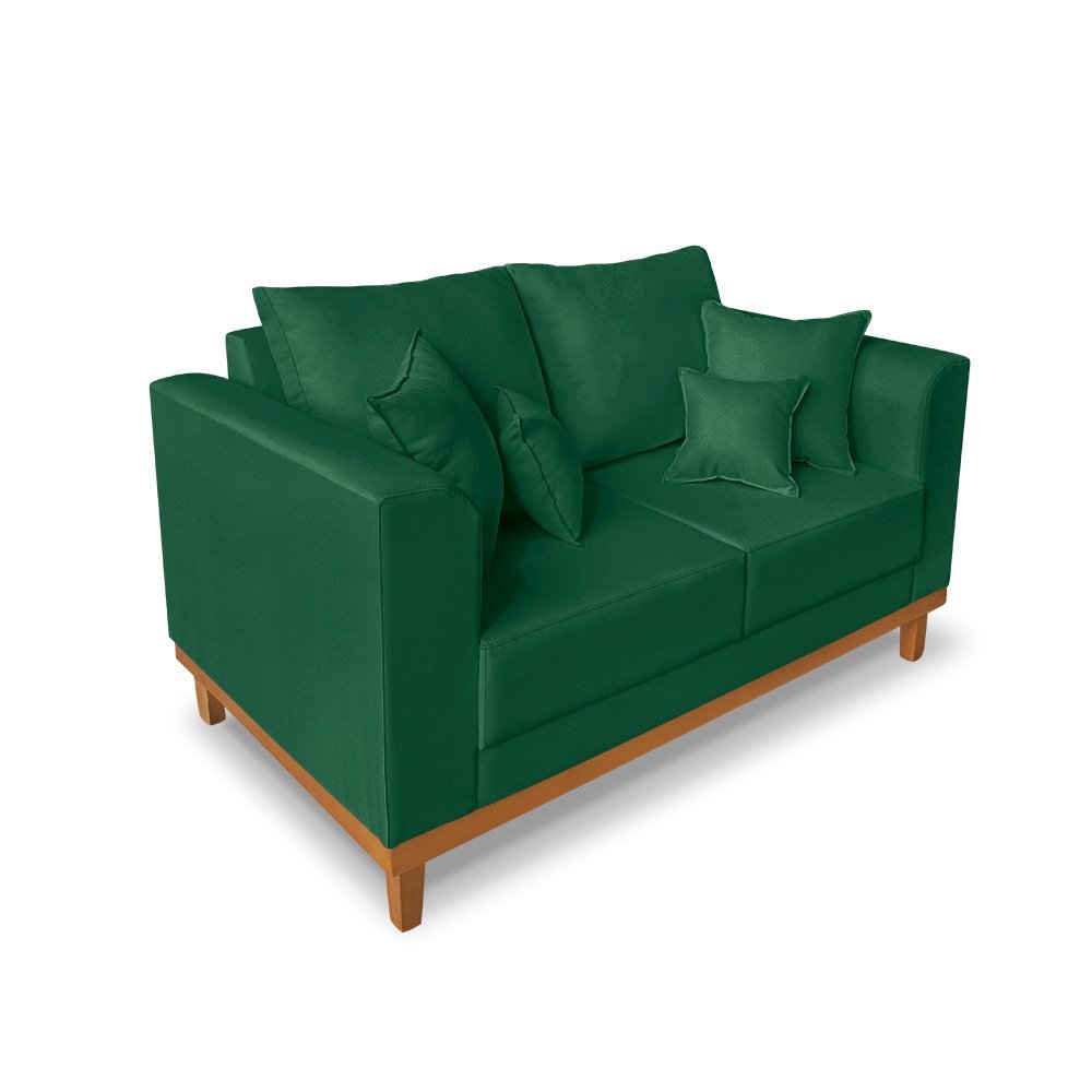 Sofá Namoradeira Viena 02 Lugares Com Almofadas Decorativa Suede Verde - Madeira Prima Deccor - 3