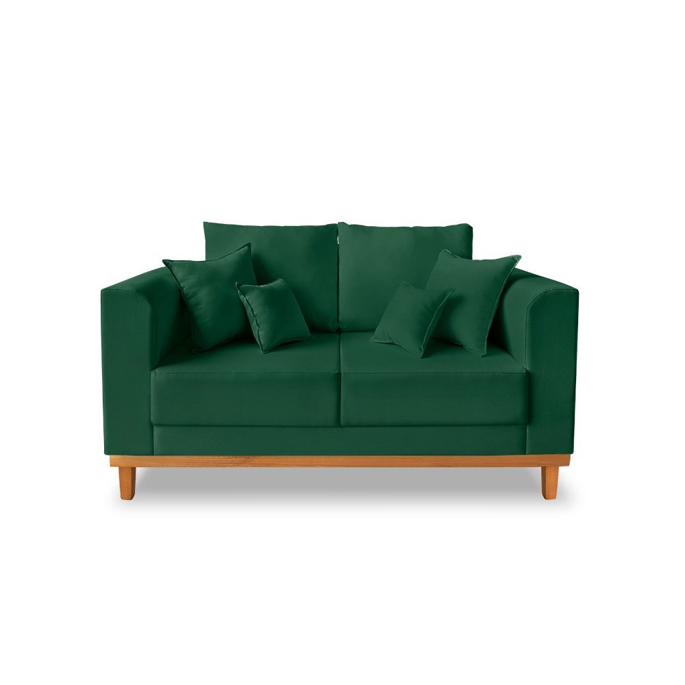 Sofá Namoradeira Viena 02 Lugares Com Almofadas Decorativa Suede Verde - Madeira Prima Deccor - 1