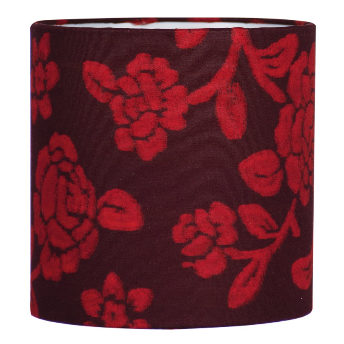 Cúpula Cilindrica de Abajur Tecido Floral Vermelho 15x16cm - 1