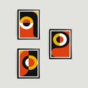 Ver imagem 1 de Kit 3 Quadros Abstratos 60 Years 24x18cm - com vidro:Madeira preta