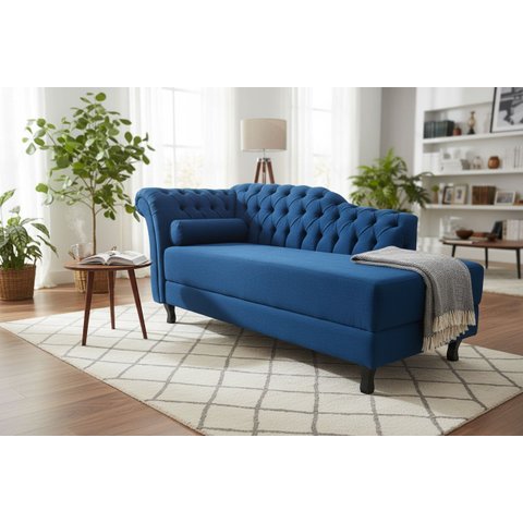 Recamier Decorativo Divã Styllus Lado Direito Couro Azul Marinho