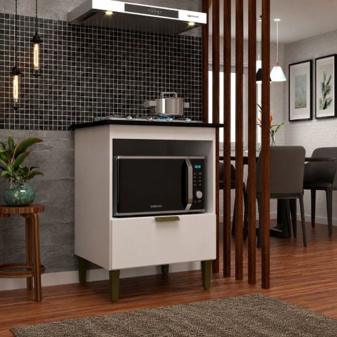 Balcão de Cozinha para Cooktop 4 Bocas Iara 1 Porta Branco - Jcarvalho