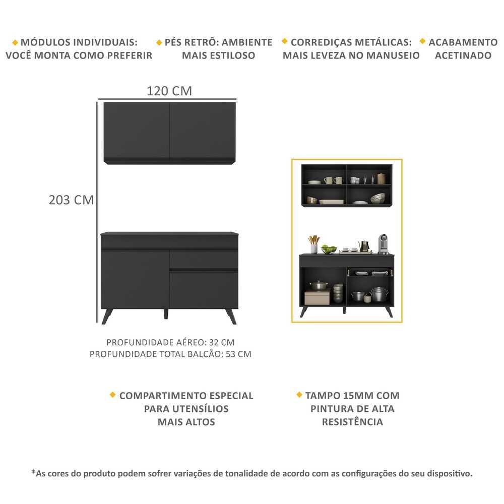 Armário de Cozinha Compacta 2 peças MP3687.895 Veneza Preto - 4
