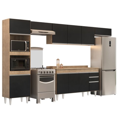 Armário de Cozinha Modulada 5 Peças CP14 Balcão com Tampo Castanho/Preto - Lumil Lumil Móveis