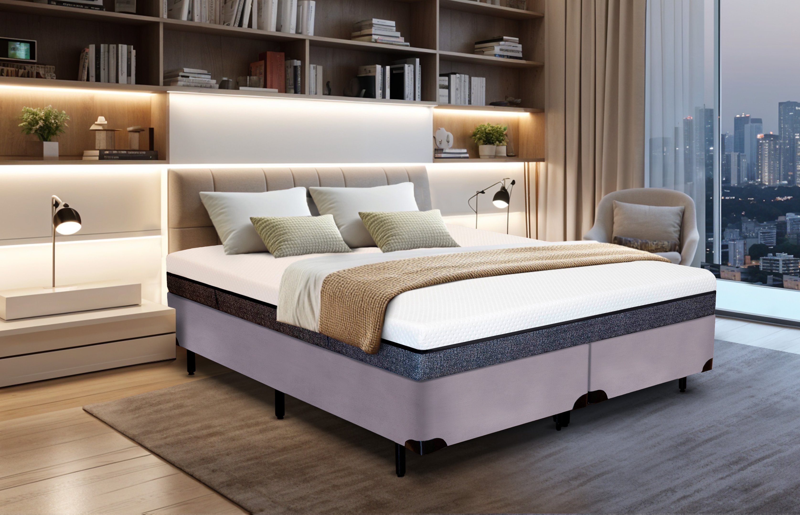 Cama Box King Size Bipartida Serenelife - Suede Cinza Escuro