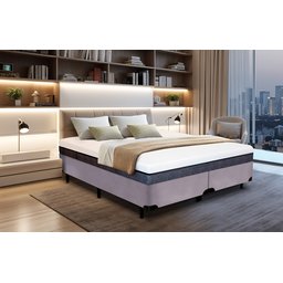 Cama Box King Size Bipartida Serenelife - Suede Cinza Escuro - 1