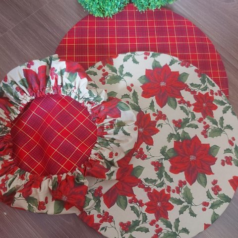 Kit Capa de Sousplat Natal Floral Xadrez Dupla Face 06 Peças