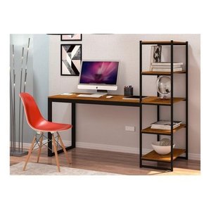 Escrivaninha Art Panta Home Office com Prateleira Mdf de 170cm X 147cm X 60cm Preto/canela