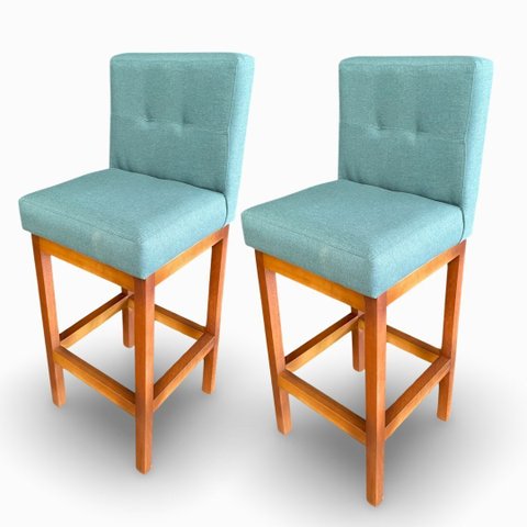 Kit 02 Banquetas Alta com Encosto Anatomico Tokio Linho Azul Turquesa - G2home