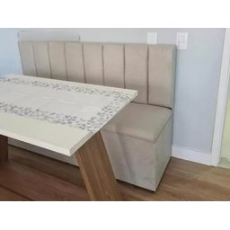 Conjunto Canto Alemão Baú Encosto Ripado Corino 120x45cm Branco - 5