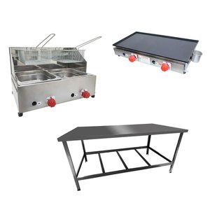 Kit Lanchonete Mesa de Manipulação 120x55cm + Fritadeira a Gás 2 Cuba + Chapa a Gás 60cm