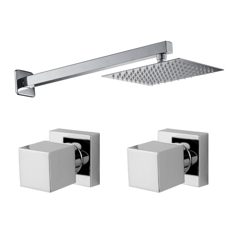 Kit Ducha Quadrada 20x20 Slim e 2 Acabamentos para Registro Base Deca de 1/2 ou 3/4 Cromado