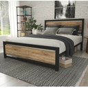 Ver imagem 1 de Cama Casal Robusta Ferro Tamanhopadrão138cmx188cm Cor Preto Mdf Claro Estilo Industrial Ca-02