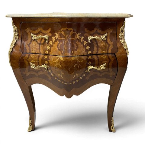 Cômoda Clássica Marchetada com 2 Gavetas e Tampo em Mármore 76x87x46cm