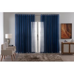 Cortina Voil Xadrez para Sala, Quarto e Cozinha 6,00 X 2,80 Azul - 1