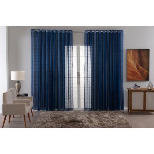 Cortina Voil Xadrez para Sala, Quarto e Cozinha 6,00 X 2,80 Azul