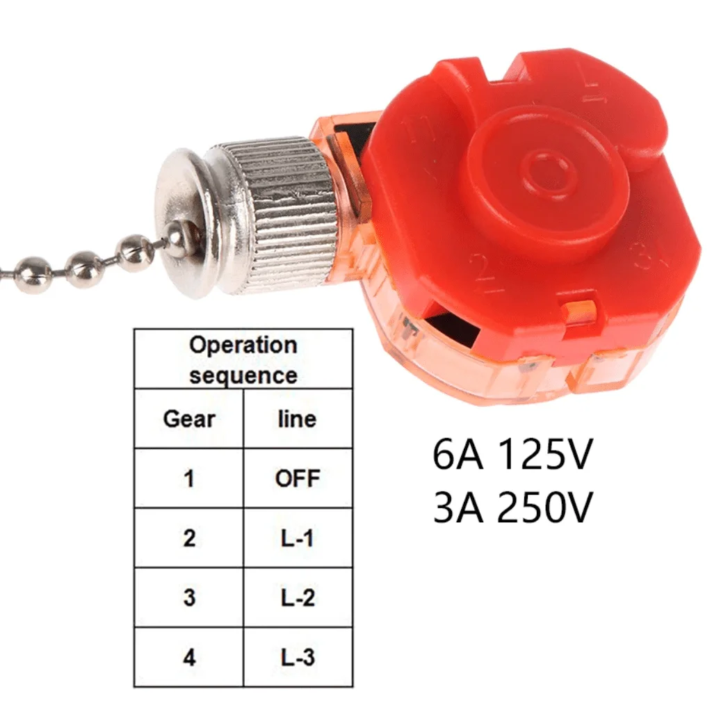 Interruptor de Ventilador de Teto com Corrente 3 Velocidades 4 Fios - 7