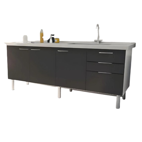 Gabinete de Cozinha 174cm Armário Pia 3 Gavetas e 3 Portas: Grafite