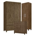 Ver imagem 1 de Guarda Roupa Solteiro Chile com Cômoda Vênus com Pés e Armário Multiuso New Íris Castanho Wood – Mov